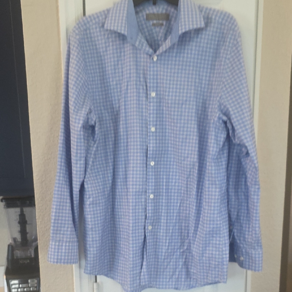 Perry Ellis Light Blue Checkered Button Down Shirt